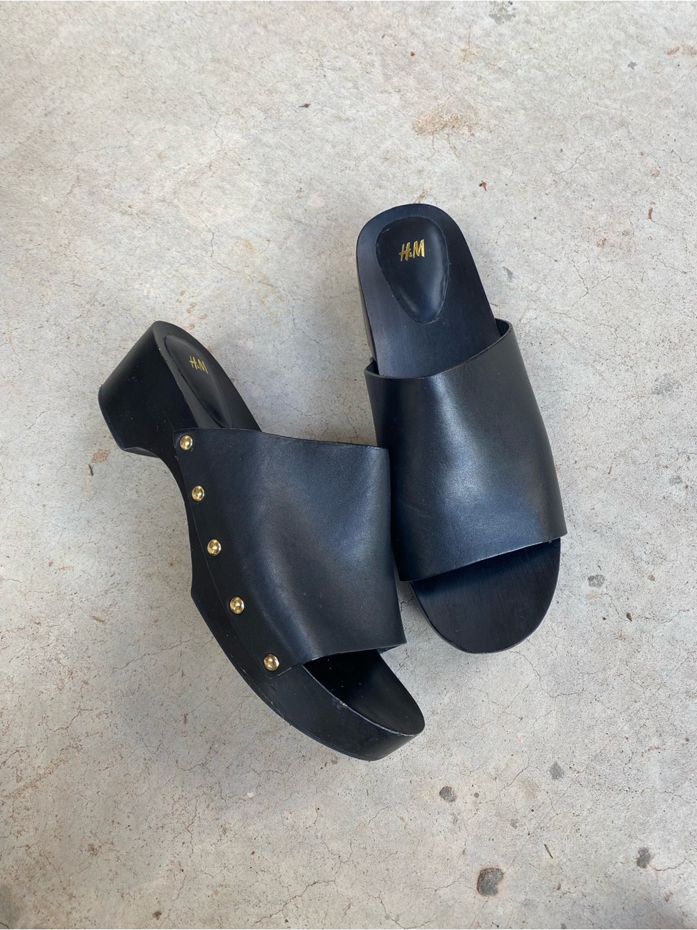 H&M Black Leather western mule clogs size 9